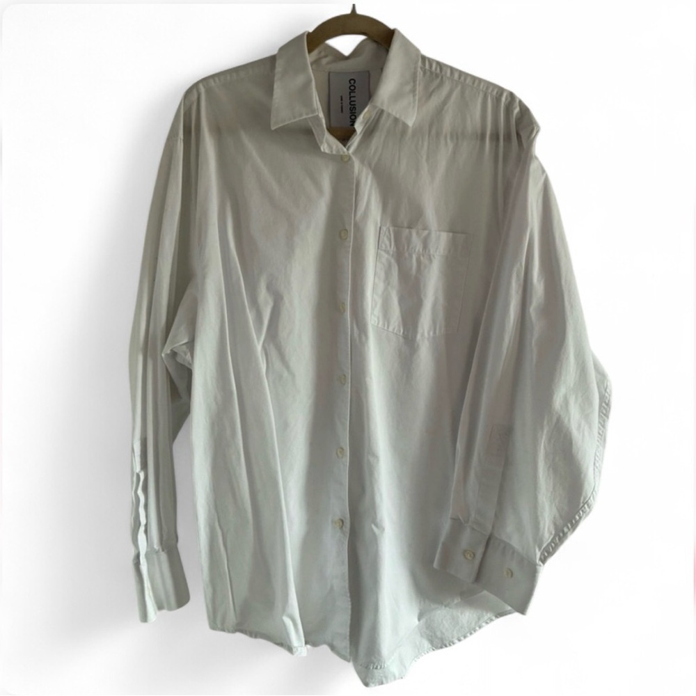 COLLUSION Classic Cotton Crispy White Button-Up Blouse Shirt PTP:24.5